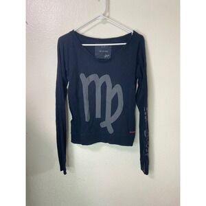 Peace Love World I Am Collection Virgo Zodiac Black Long Sleeve Graphic Top S